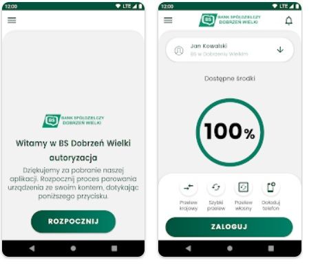 Aplikacja mobilna BS Dobrzeń Wielki autoryzacja